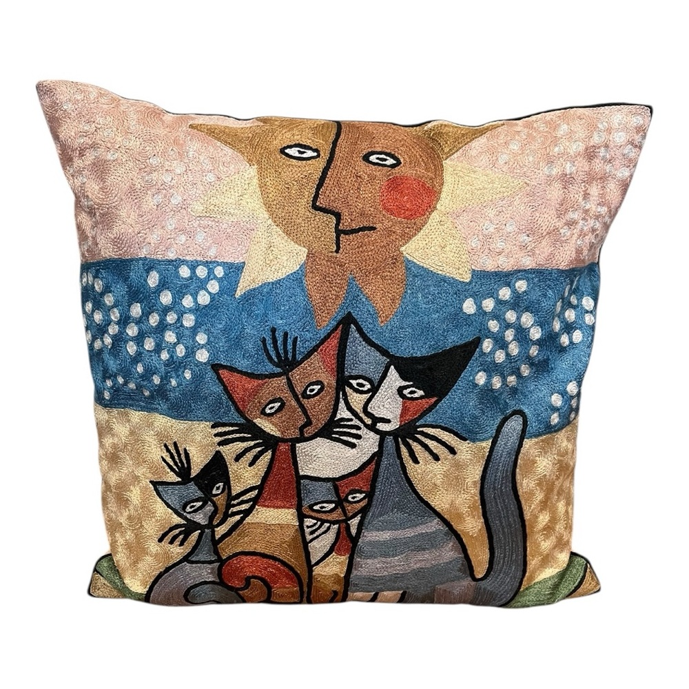 Cat Art Throw Pillow mid century modern look removable cover